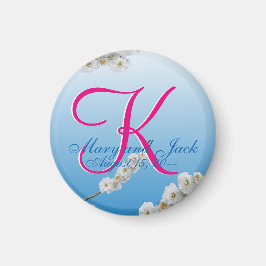 White Cherry Blossom 3d Monogram Magneet