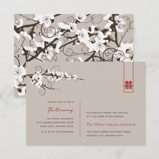 White Cherry Blossom Asian Wedding Reception Kaart (Voorkant / Achterkant)