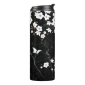 White Cherry Blossom Black Marble Monogram Thermosbeker (Gedraaid links)