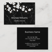 White Cherry Blossom Black Marble Undertaker Visitekaartje (Voorkant / Achterkant)