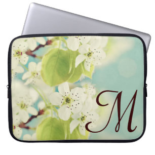 White Cherry Blossom Flow Monogram 15" Laptop Hoes