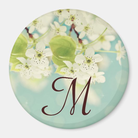 White Cherry Blossom Flowe Monogram Initiaal Magne Magneet (Voorkant)