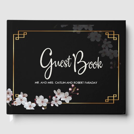 white Cherry Blossom &golden Lijst Gastenboek (Voorkant)