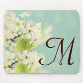 White Cherry Blossom Monogram Initiaal Muismat (Voorkant)