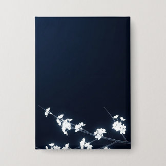 White Cherry Blossom Navy Background Button