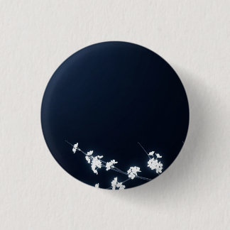 White Cherry Blossom Navy Background Ronde Button 3,2 Cm