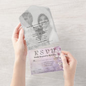 White Cherry Blossom op Mauve Paarse foto website All In One Uitnodiging (Afscheurbaar)