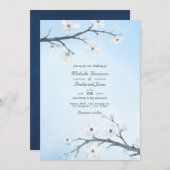White Cherry Blossom QR Code RSVP Weddenschap Kaart (Voorkant / Achterkant)