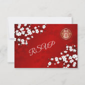 White Cherry Blossom Red RSVP Chinese Weddenschap Kaartje (Achterkant)