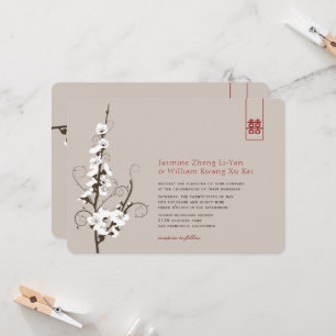 White Cherry Blossom Sakura zwemt Asian Wedding Kaart