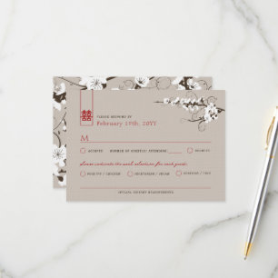 White Cherry Blossom Sakura zwemt Asian Wedding RSVP Kaartje