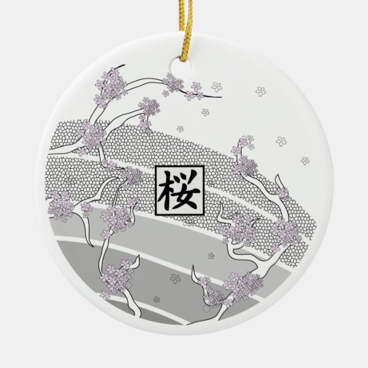 White Cherry Blossom Tree Keramisch Ornament (Voorkant)