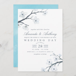 White Cherry Blossom Wedding Invitation Kaart