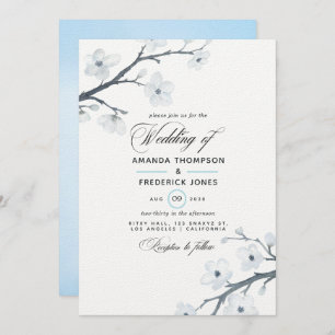 White Cherry Blossom Wedding Invitation Kaart