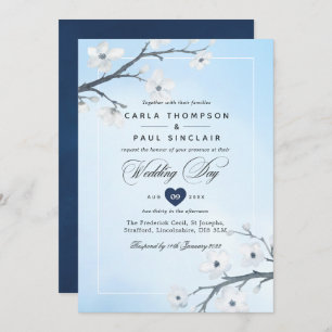White Cherry Blossom Wedding Invitation Kaart