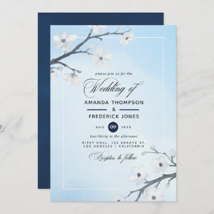 White Cherry Blossom Wedding Invitation Kaart
