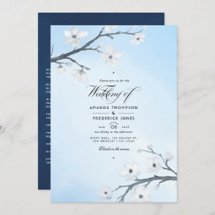 White Cherry Blossom Wedding Invitation Kaart