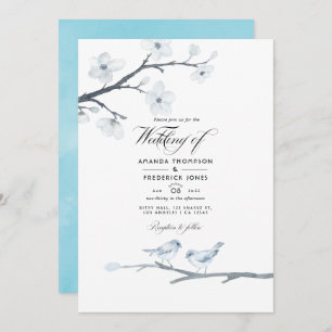 White Cherry Blossom Wedding Photo Kaart