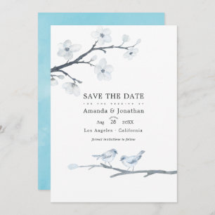 White Cherry Blossom Wedding Photo Save The Date