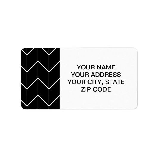 White Chevron Black Background Modern Chic Etiket (Voorkant)