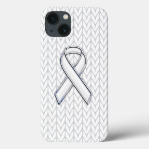 White Chevrons Knit Ribbon Awareness Print iPhone 13 Hoesje