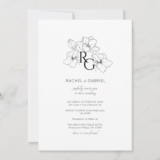White | Chic Monogram Wedding Invitation Card (Devant)
