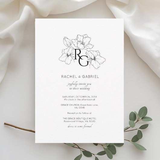White | Chic Monogram Wedding Invitation Card