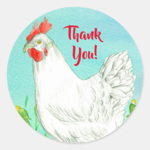 White Chicken Bird Bedankt Ronde Sticker