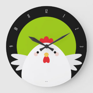 White Chicken on Green Wall Clock Grote Klok