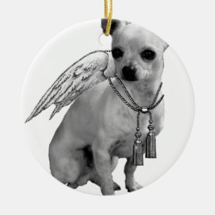 White Chihuahua Angel Wings Keramisch Ornament