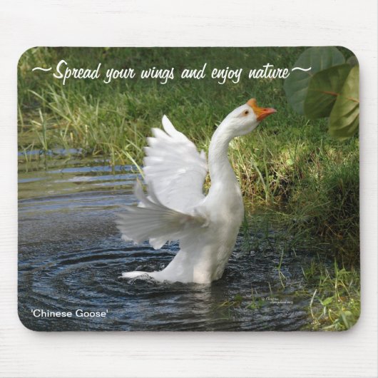 White Chinese goose flapping wings Mousepad Muismat (Voorkant)