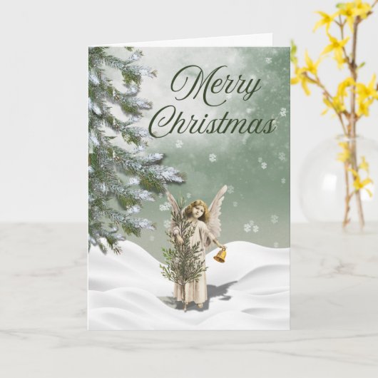 White Christmas Angel in the Snow Greeting Card Kaart (Gele Bloem)