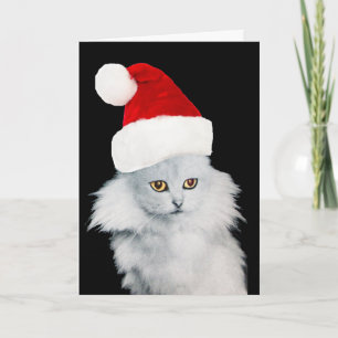 WHITE CHRISTMAS CAT MET SANTA CLAUS PET FEESTDAGEN KAART