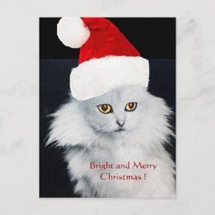WHITE CHRISTMAS CAT MET SANTA CLAUS PET FEESTDAGENKAART
