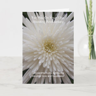 White Chrysanthemum 13th Wedding Jubileum Kaart