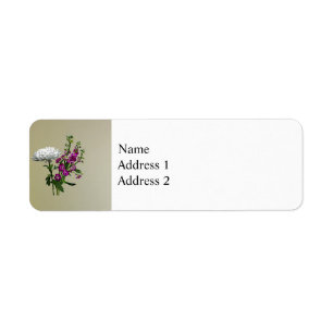 White Chrysanthemum en Paarse Snapdragons Etiket