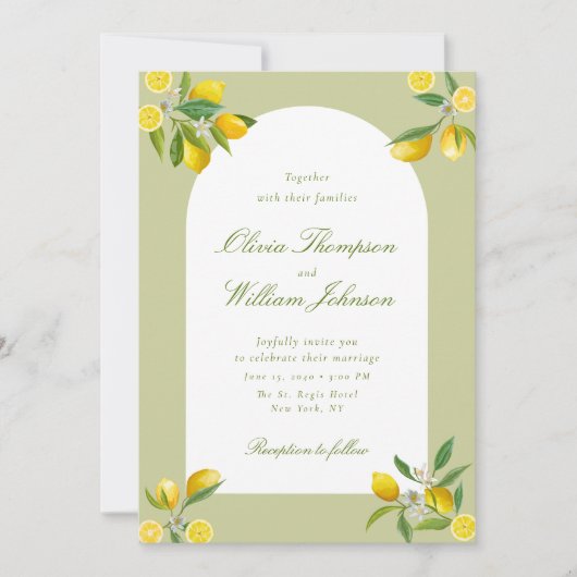 White Citrus Green Lemon Wedding Invitation (Devant)