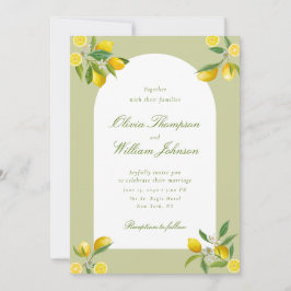 White Citrus Green Lemon Wedding Invitation Kaart