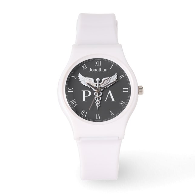 White Clean Medical Caduceus Artsenassistent Horloge (Voorkant)