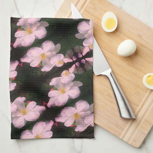 White Clematis Flower Pair Abstract Floral Pattern Theedoek (Quarter Fold)