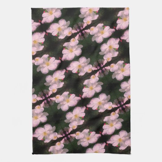 White Clematis Flower Pair Abstract Floral Pattern Theedoek (Verticaal)