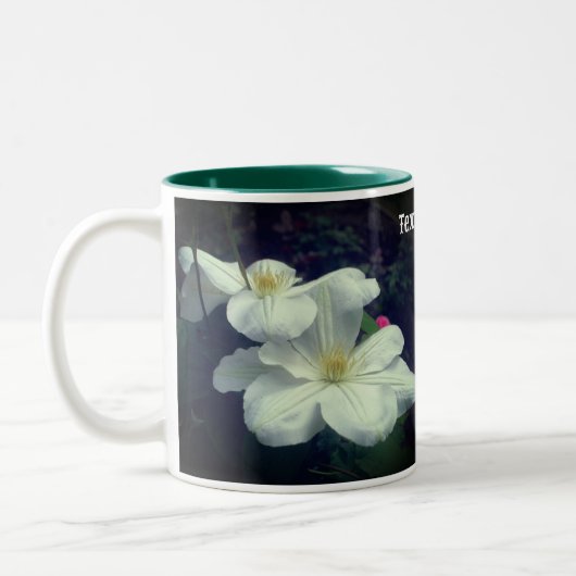 White Clematis Flower Pair Personalized Tweekleurige Koffiemok (Links)