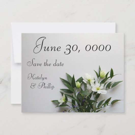 White clematis-regeling save the date (Voorkant)