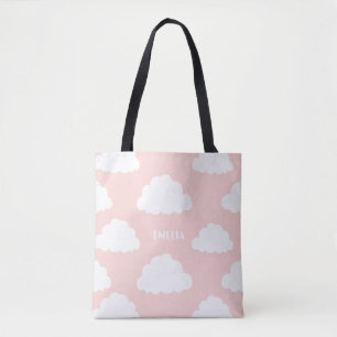 White Clouds Pattern Gepersonaliseerde Blush Canva Draagtas