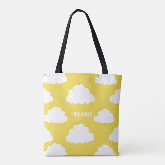 White Clouds Pattern Gepersonaliseerde Gele Canvas Draagtas (Achterkant)