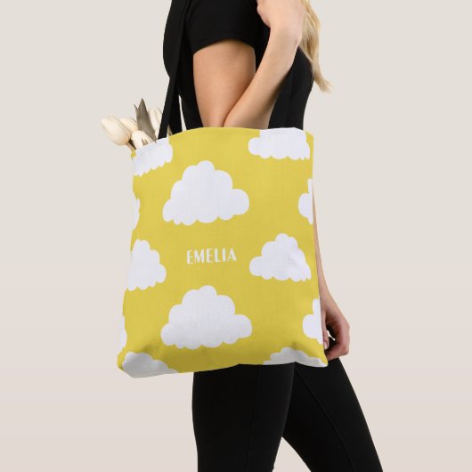 White Clouds Pattern Gepersonaliseerde Gele Canvas Draagtas (Dichtbij)