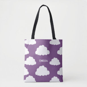 White Clouds Pattern Gepersonaliseerde Paarse Canv Draagtas