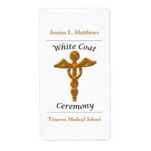 White Coat Ceremony Gold Medical, Custom Gift Etiket