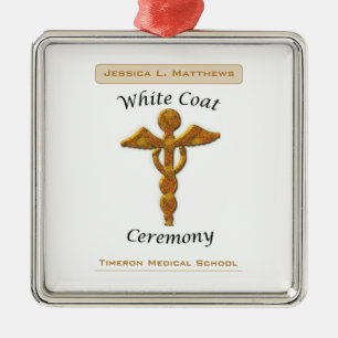 White Coat Ceremony Gold Medical, Square Gift Item Metalen Ornament