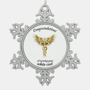 White Coat Ceremony Gold Medical Tin Sneeuwvlok Ornament